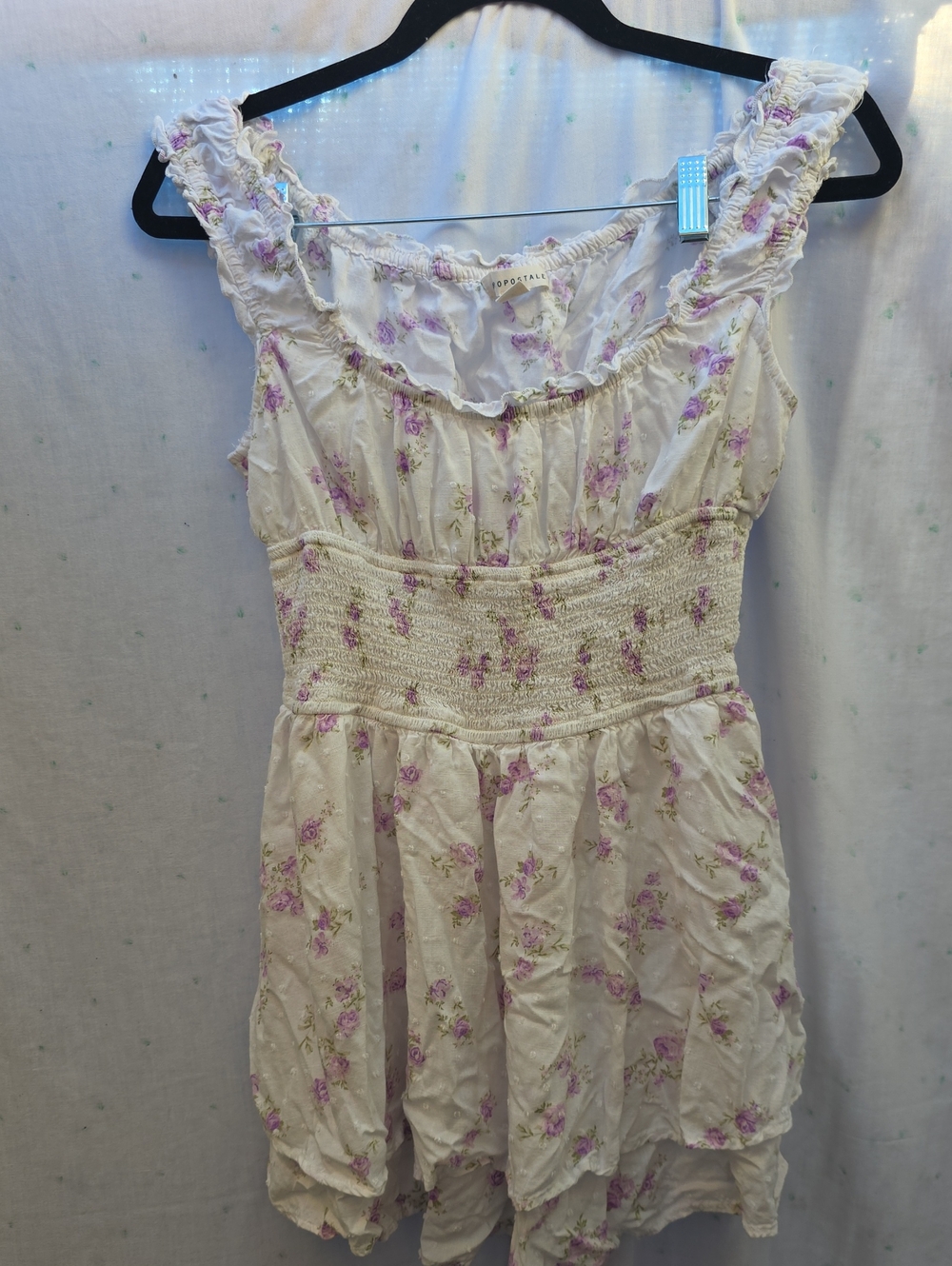 Aeropostale purple floral ruffle milkmaid romper size M